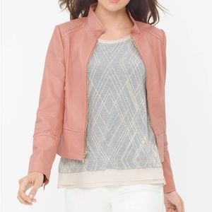 White House Black Market Whipstitch-Detail Leather Jacket, Large NWT